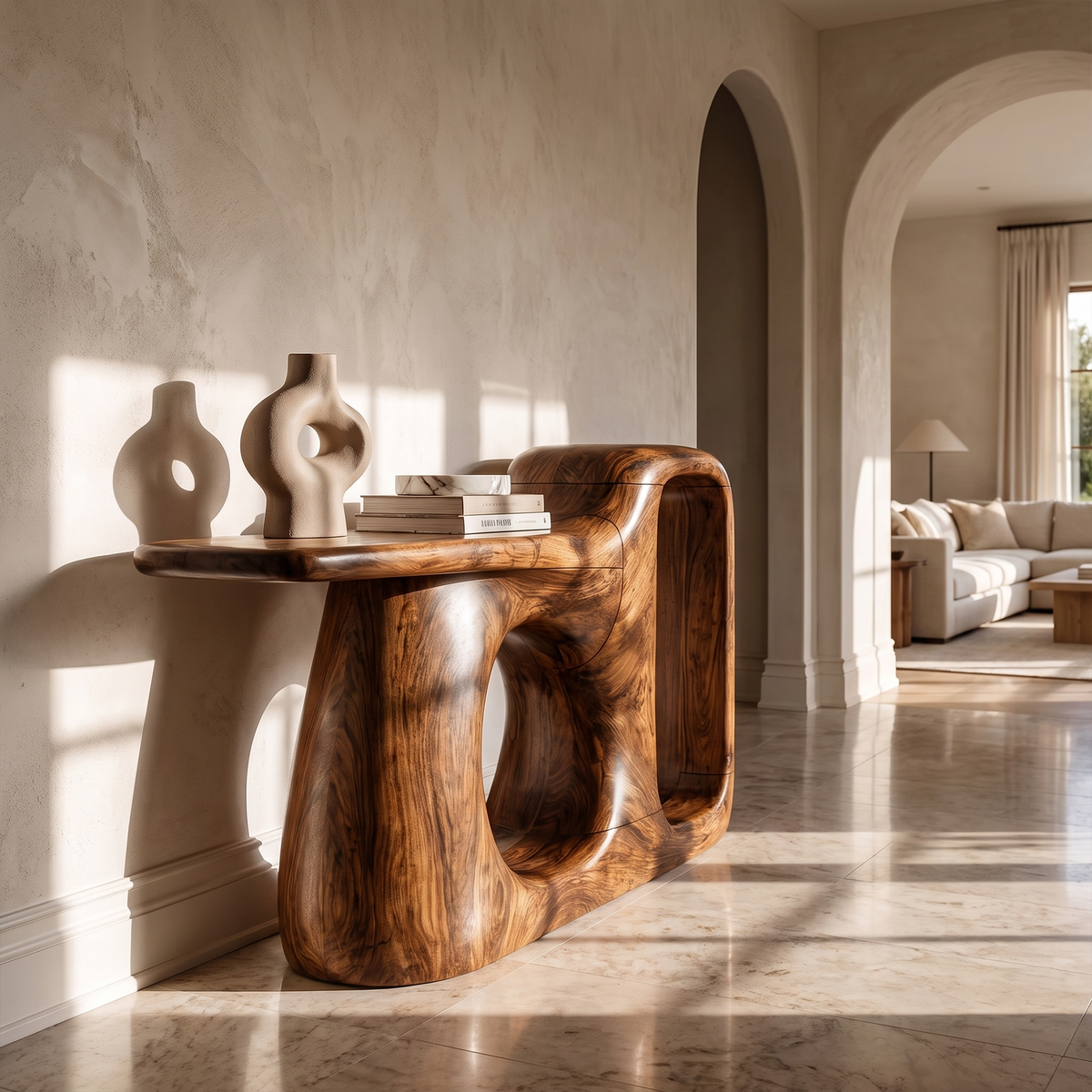 Organic Console Table With Sculptural Open Frame For Entryway SINLKICS706