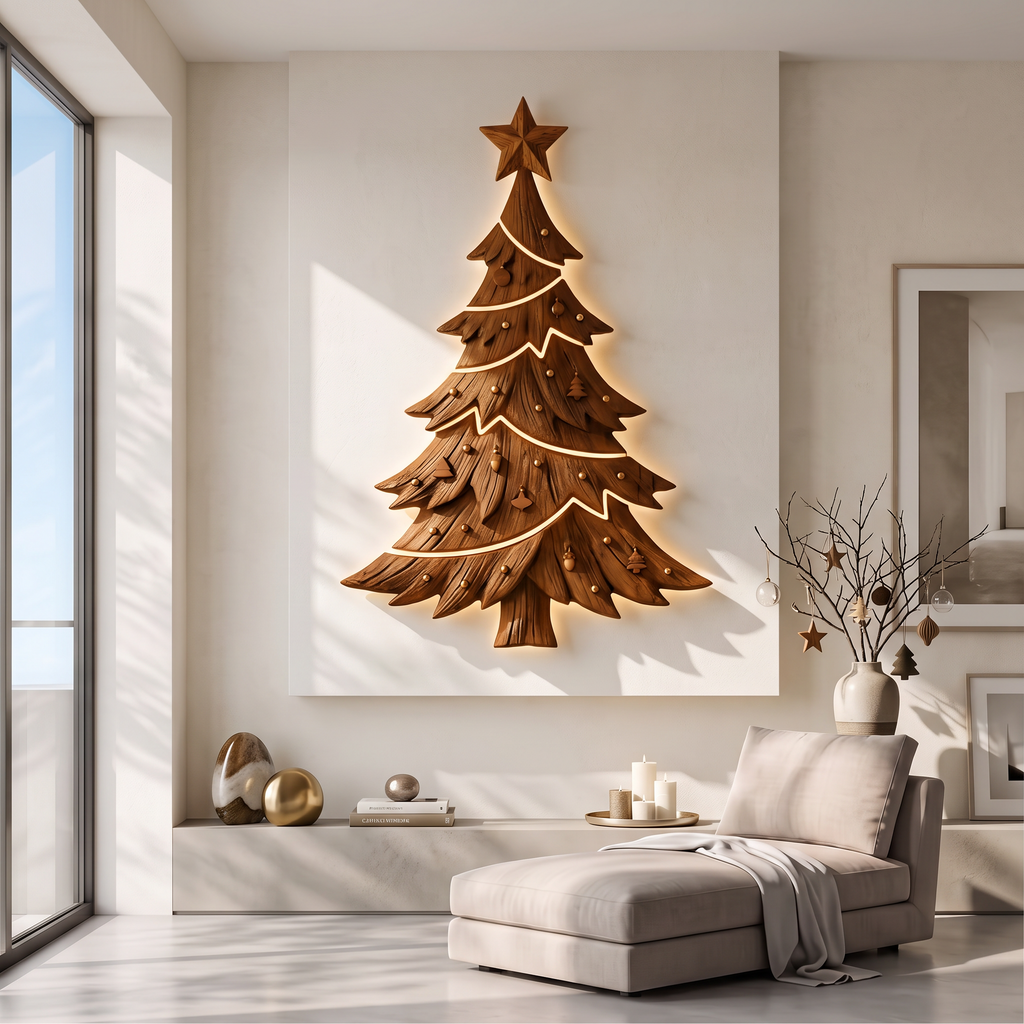 Contemporary Xmas Wall Sculpture With Evergreen Silhouette For Living Room SINLSAWA145
