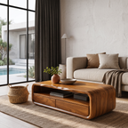 Mid Century Coffee Table With Rounded Frame Storage For Living Room SINLHACF423