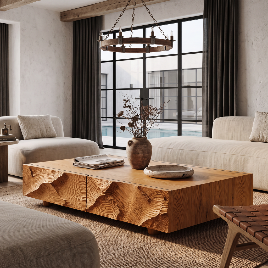 Contemporary Coffee Table With Sculptural Carved Drawer Front For Living Room SINLHACF424