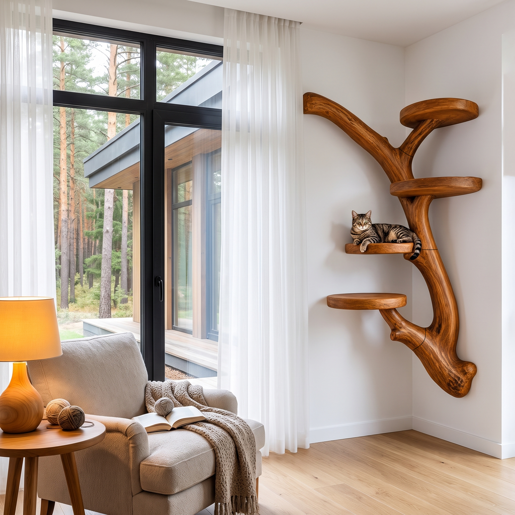 Modern Wall Mounted Cat Tree With Branch Inspired Platforms For Indoor Cats SINLHATT019