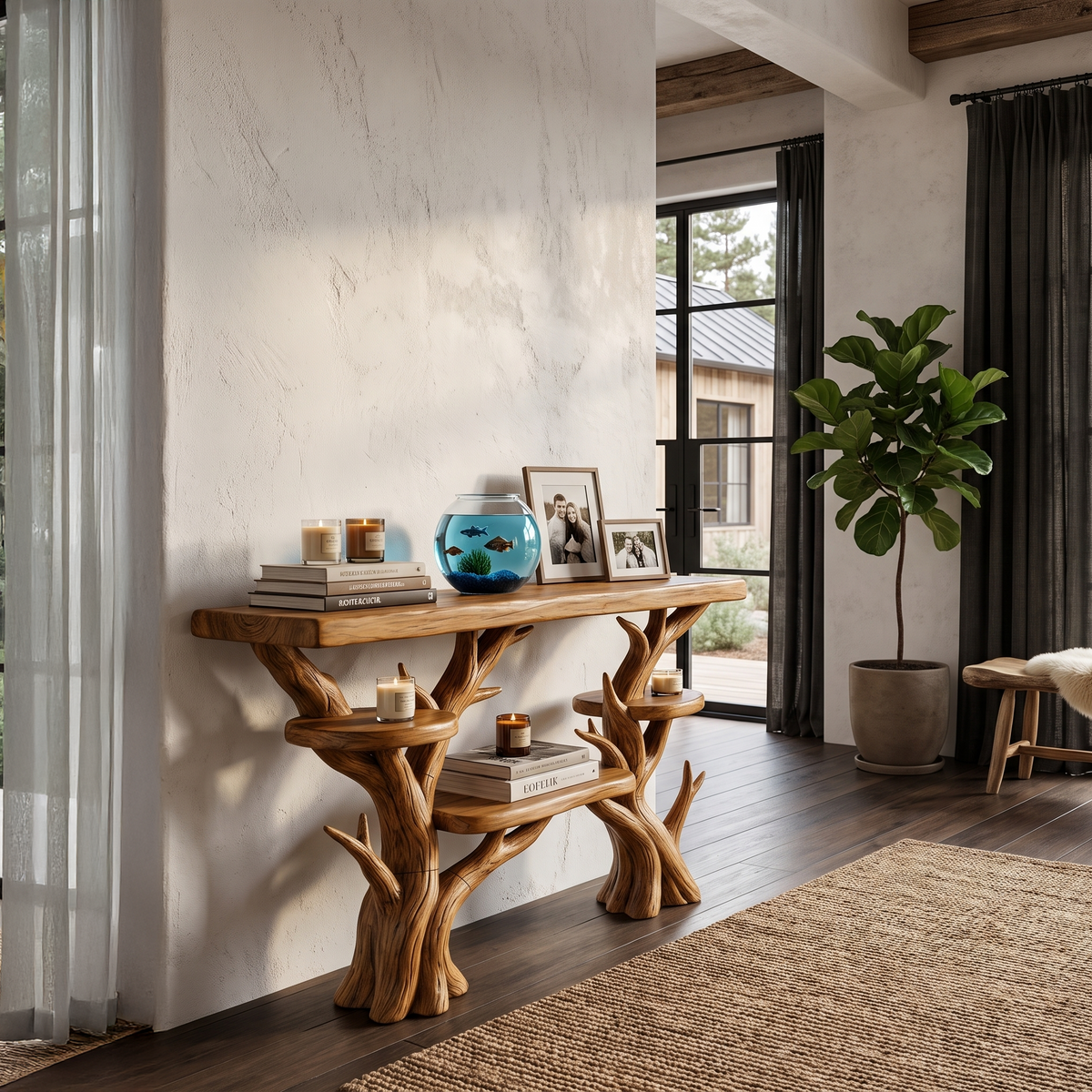 Rustic Sculptural Console Table For Entryway And Living Room SINLHACS696