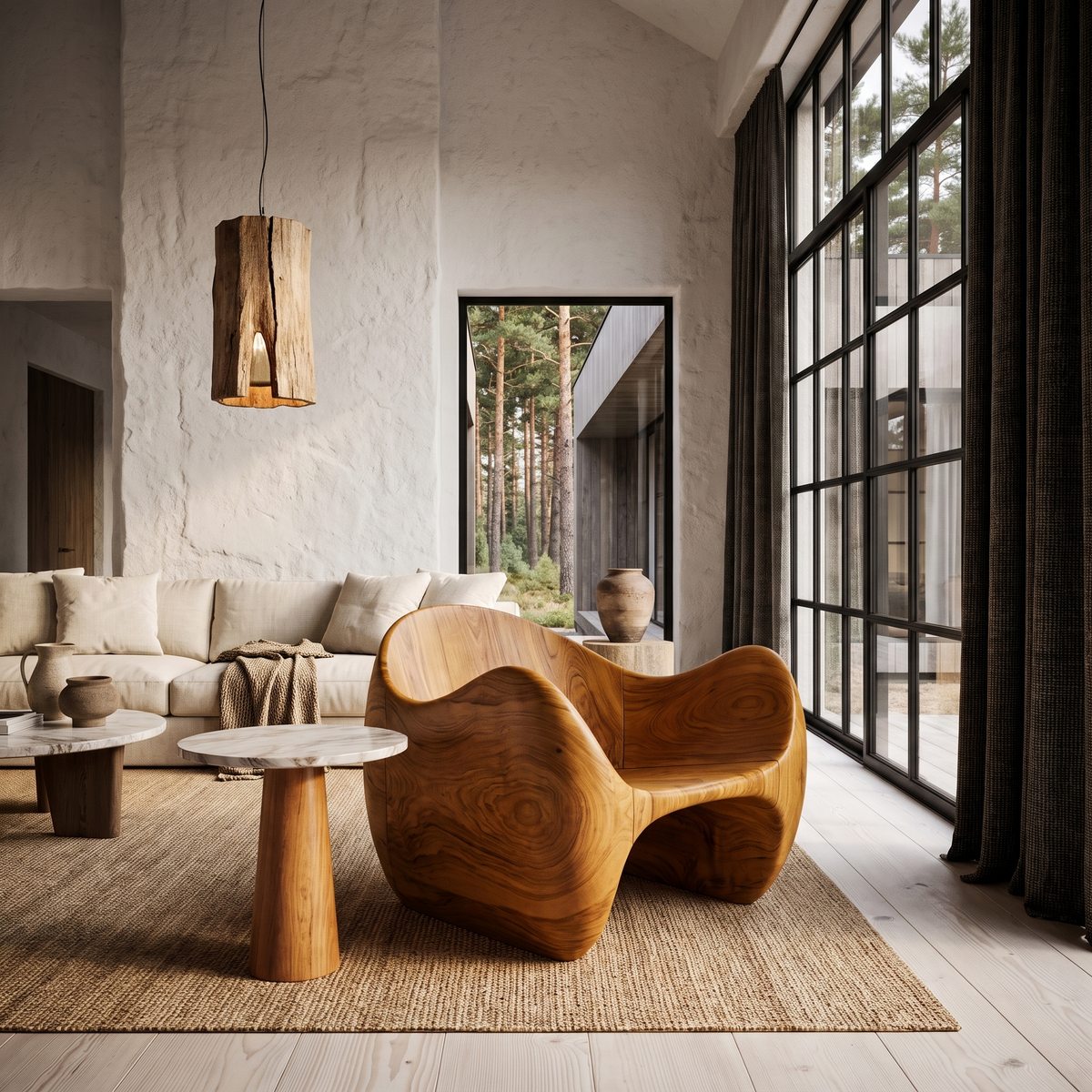 Modern Wooden Accent Chair With Sculptural Curved Frame For Living Room SINLHACHR038