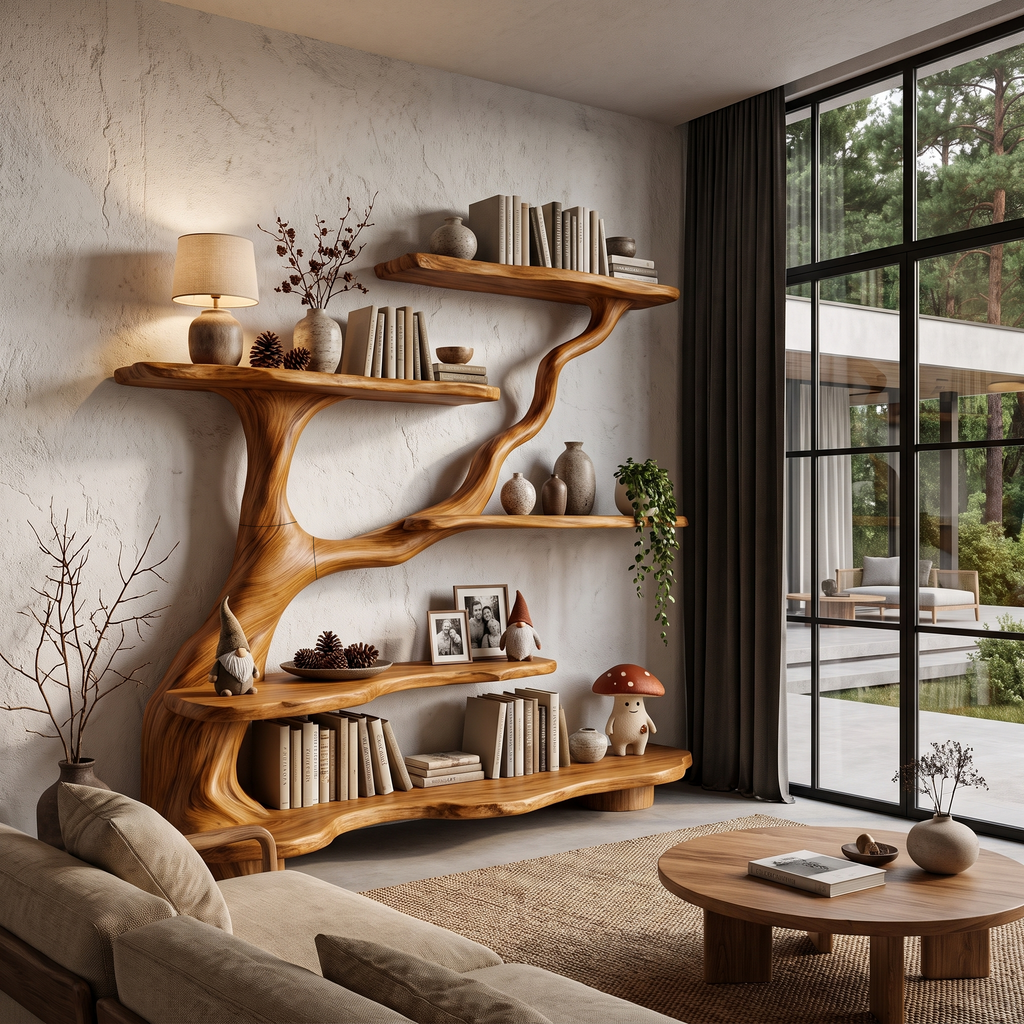 Organic Tree Bookshelf With Flowing Branch Design For Living Room SINLHATB776