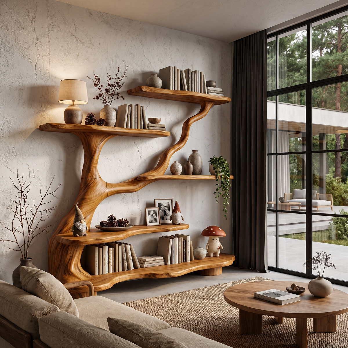 Organic Tree Bookshelf With Flowing Branch Design For Living Room SINLHATB776