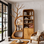 Rustic Tree Cabinet With Branch Inspired Shelving For Reading Room SINLHASD541