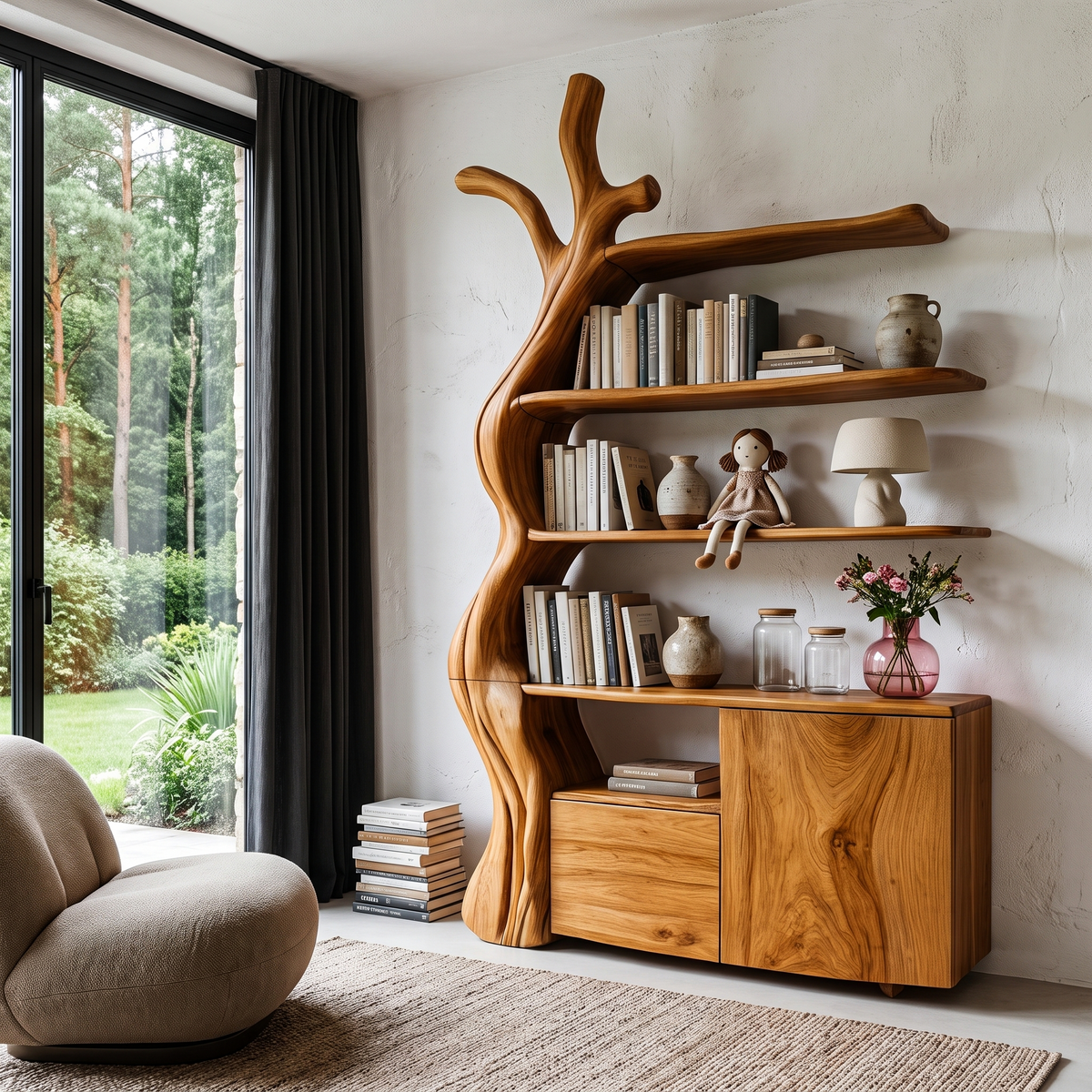 Organic Display Cabinet With Flowing Tree Silhouette For Bedroom SINLHASD542