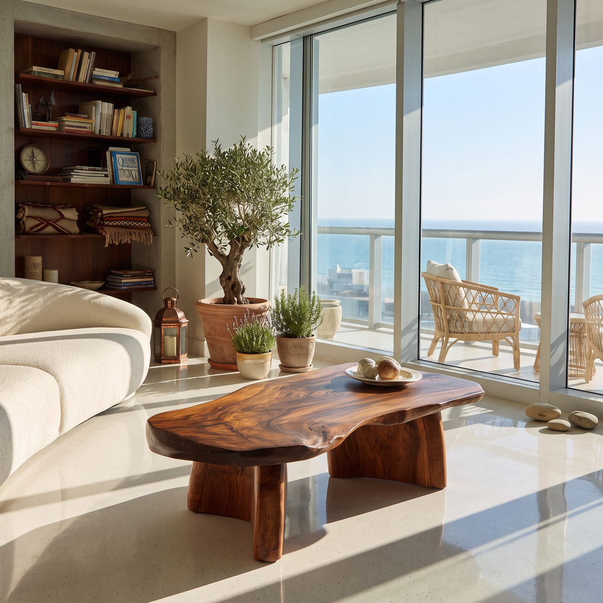 Organic Modern Live Edge Coffee Table With Natural Edge Design For Living Room SINLHACF420