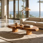 Modern Solid Wood Coffee Table With Sculptural Slab Top For Living Room SINLHACF421