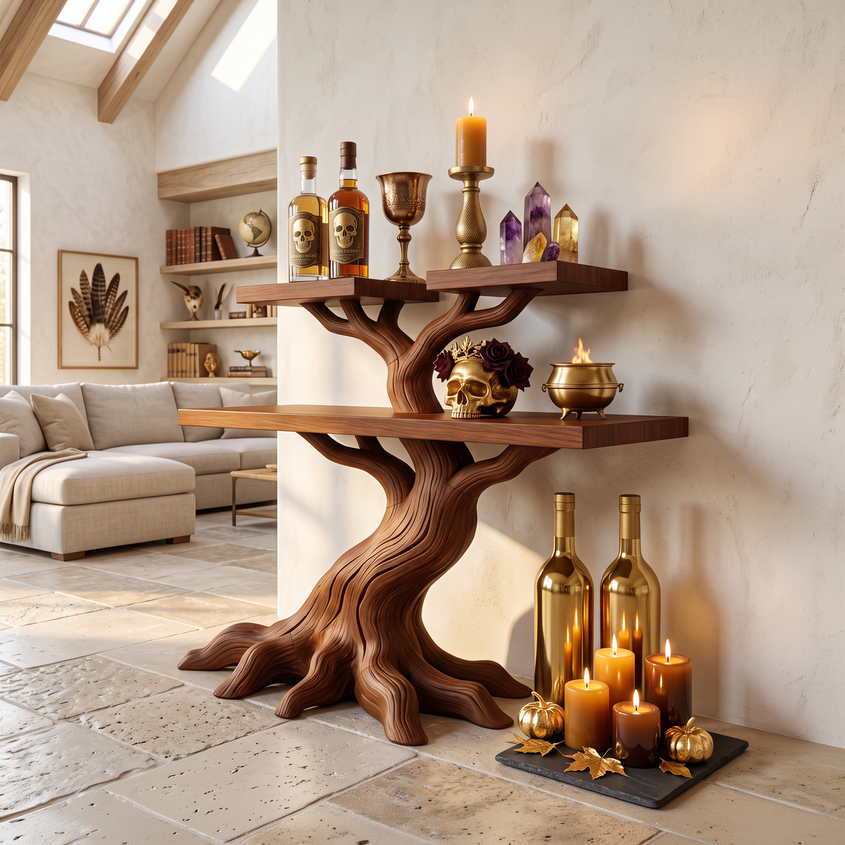 Minimalist Gnarled Tree Console For Vintage Halloween Decor SILDTTNCS160