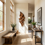 Contemporary Wood Wall Clock With Wave Sculpture For Minimalist Bedroom RTTHTTWAC013