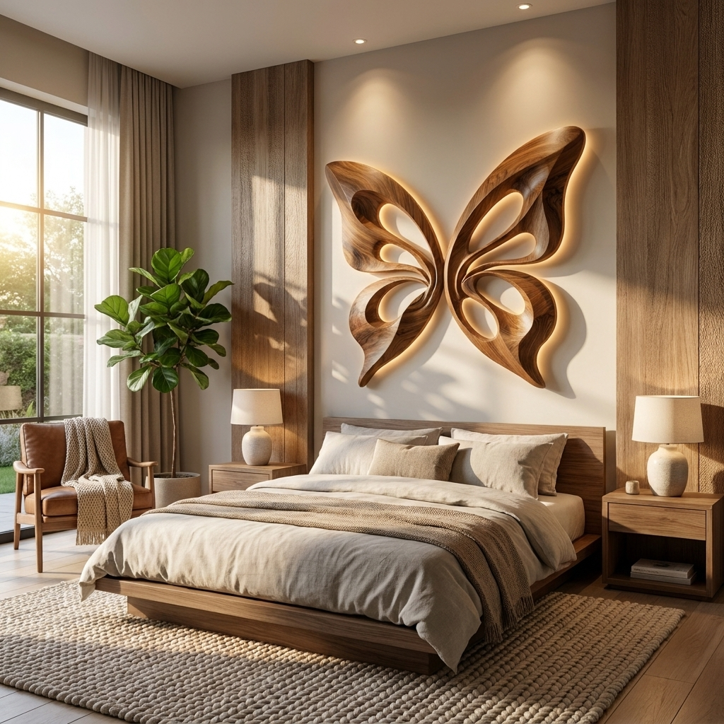 Modern Wooden Butterfly Wall Art Hand Carved For Living Decor RTTHTTWA153