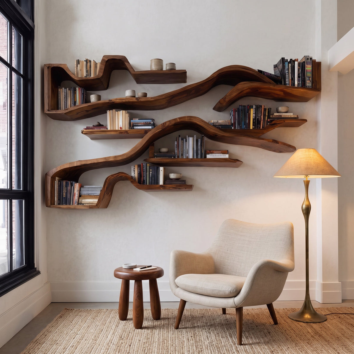 Organic Floating Bookshelf For Living Room Or Study SITHHNFL027