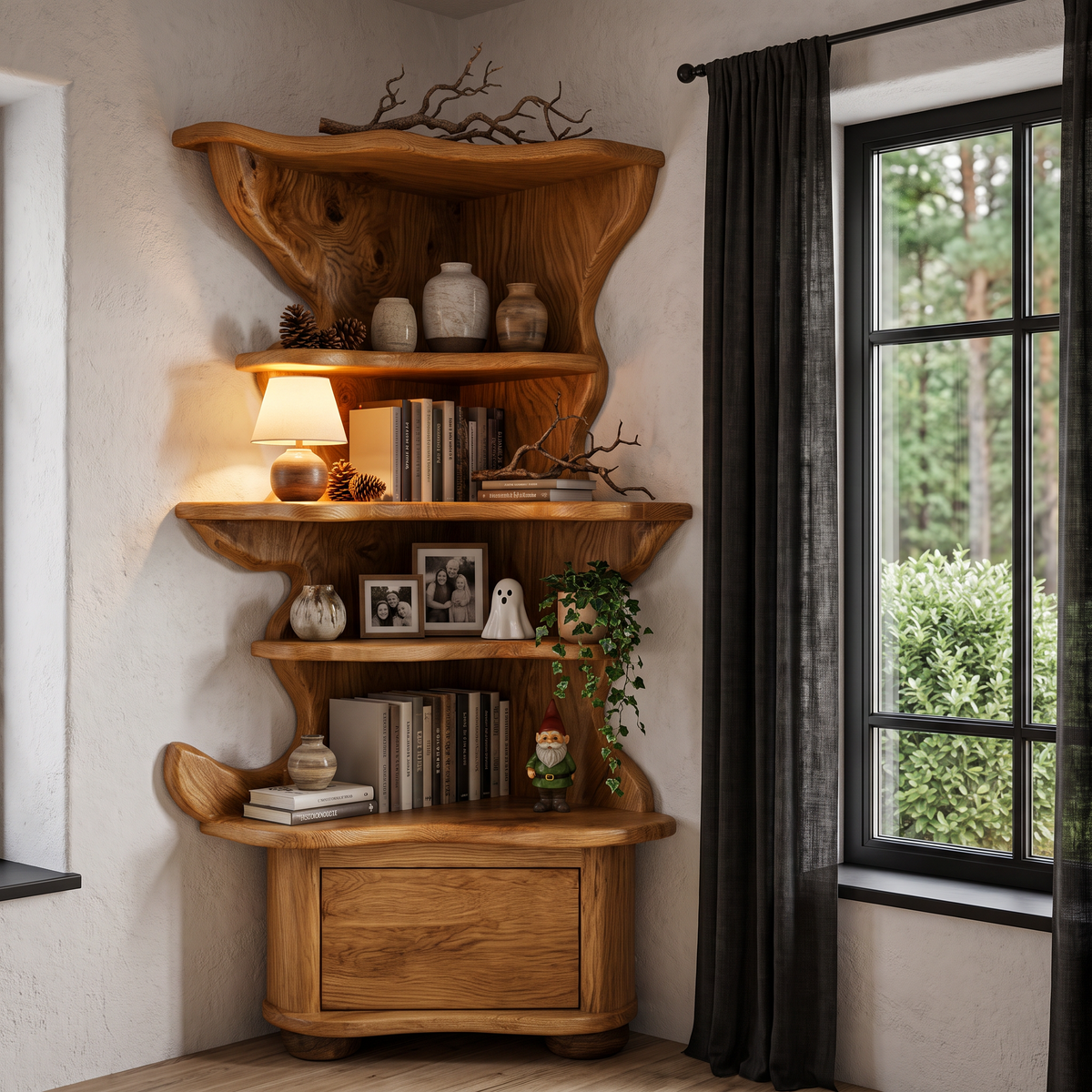 Modern Corner Bookshelf With Drawer Storage For Living Room SINLHABS074