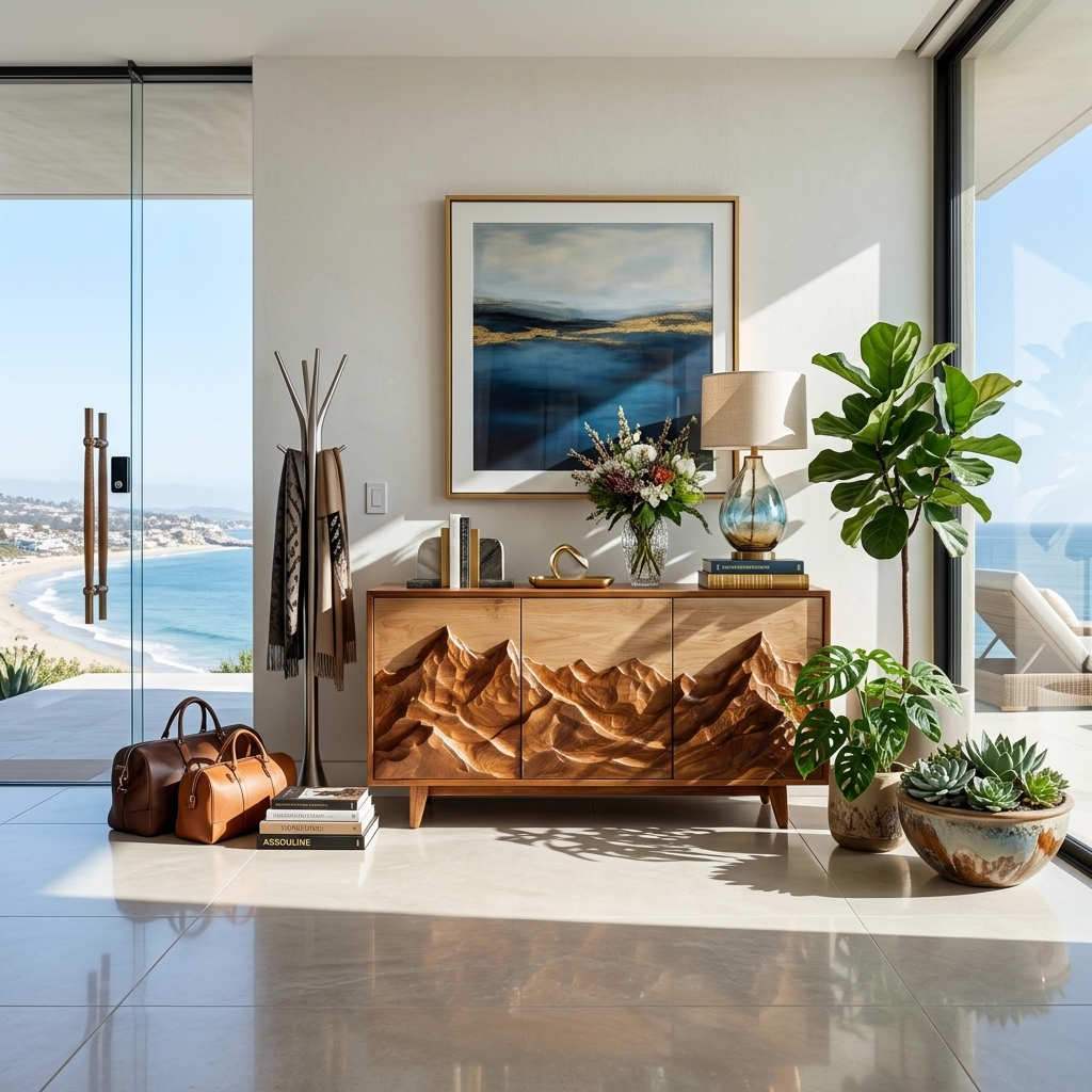 Modern Wood Sideboard With Mountain Relief For Home Interior RTTHTTSD045