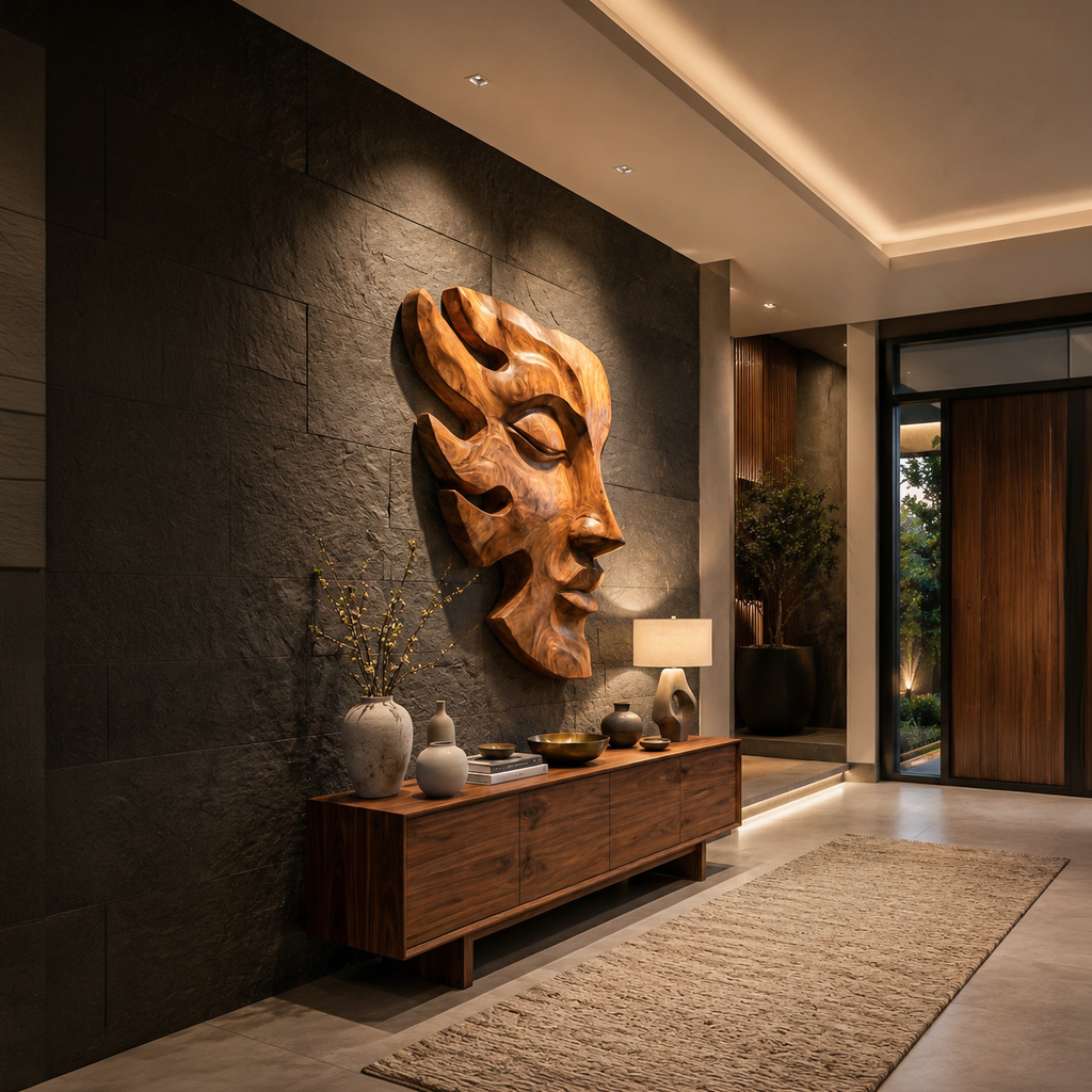 Handcrafted Wooden Face Wall Art With Sculptural Form For Interior RTTHTTWA150