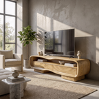 Natural Media Console With Solid Block Design For Living Room And Family Room SINLKITVC093