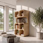 Statement Leaning Bookshelf Handcrafted Organic Wood Design For Modern Home SINLKIBS065