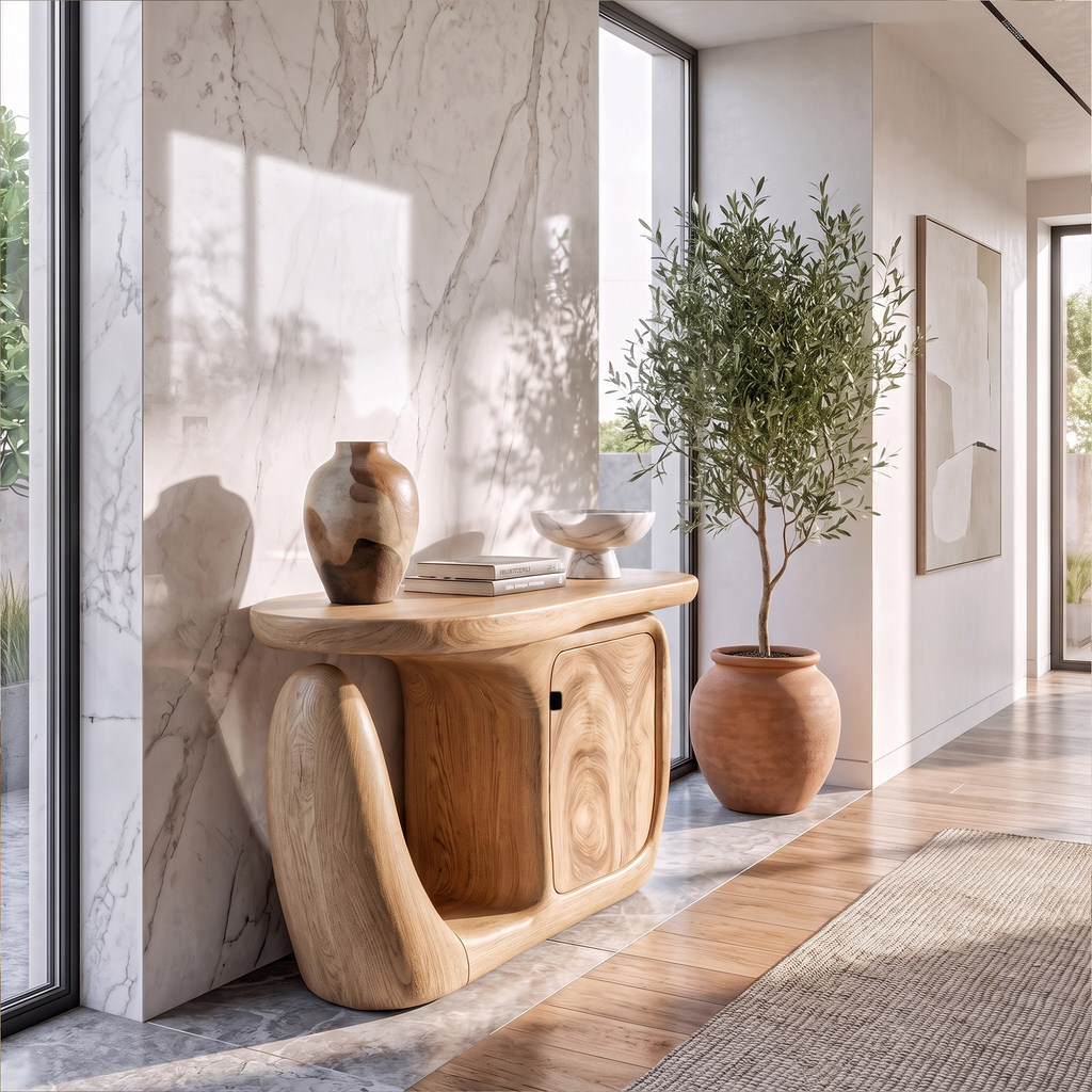 Contemporary Console Table With Sculptural Base And Storage For Entryway SINLKICS704