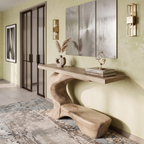 Rustic Sculptural Console Table With Curved Base For Entryway SINLKICS705