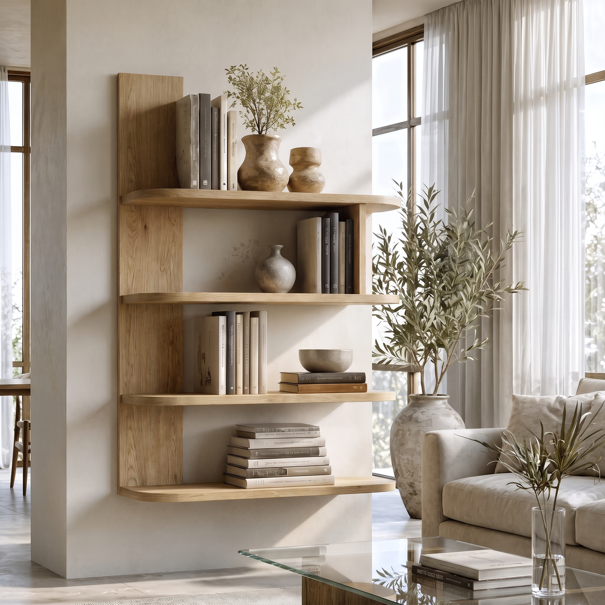 Organic Bookshelf Handcrafted Sculptural Design For Living Room SINLKIBS053