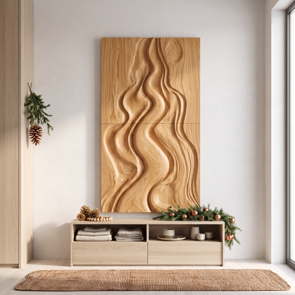 Natural Christmas Abstract Wall Decor With Fluid Carved Design For Bedroom SINLSAWA149