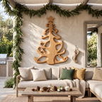 Organic Xmas Wooden Holiday Decor With Fluid Tree Silhouette For Entryway SINLSAWA152