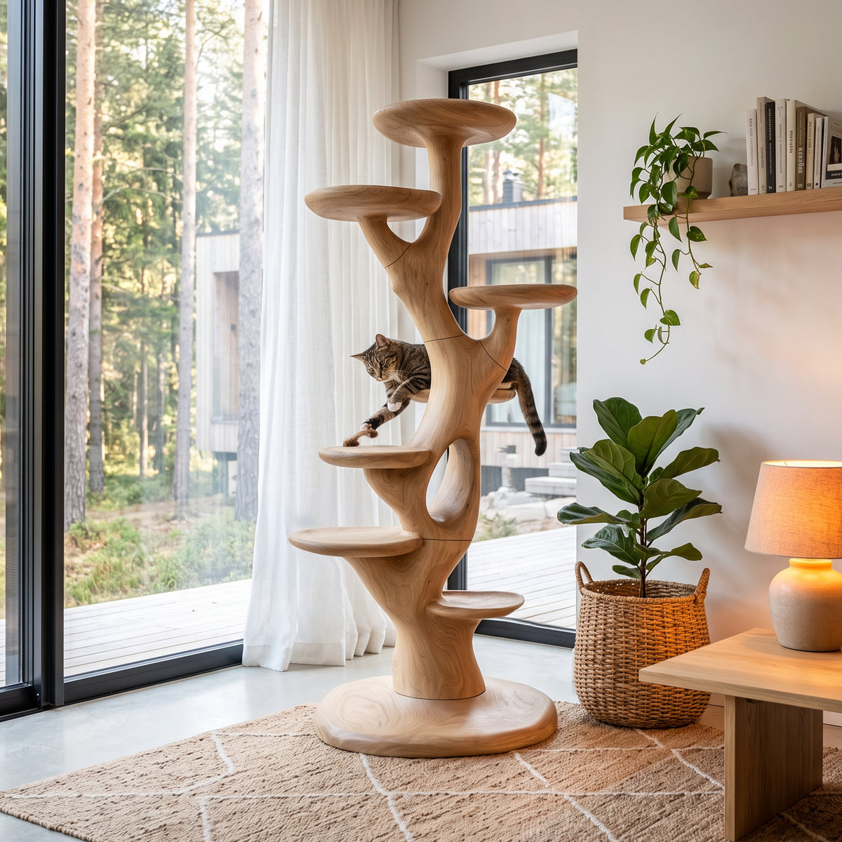Sculptural Cat Tree With Multi Level Platforms For Indoor Cats SINLHATT016