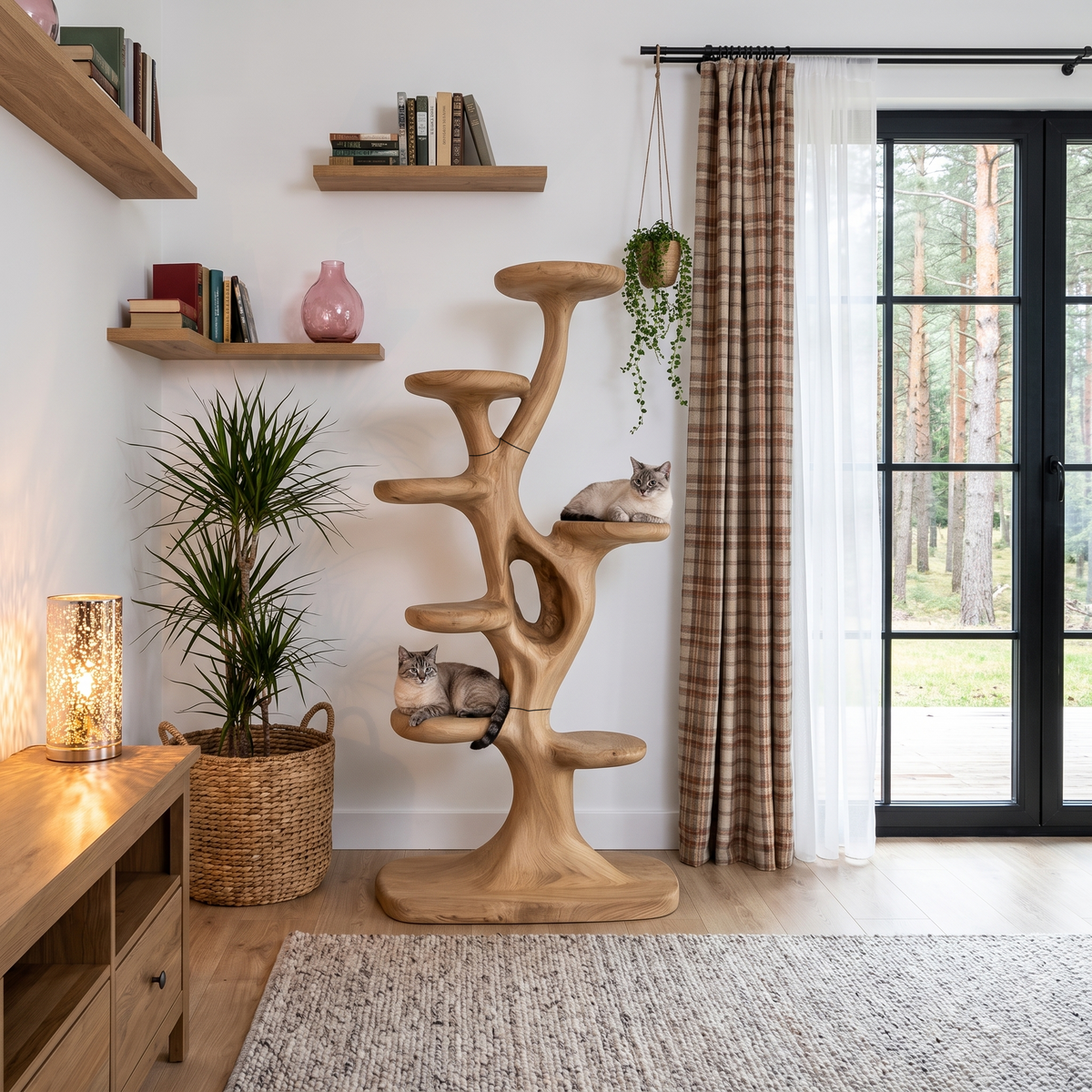 Modern Tree Shaped Cat Tree With Multi Level Platforms For Indoor Cats SINLHATT017