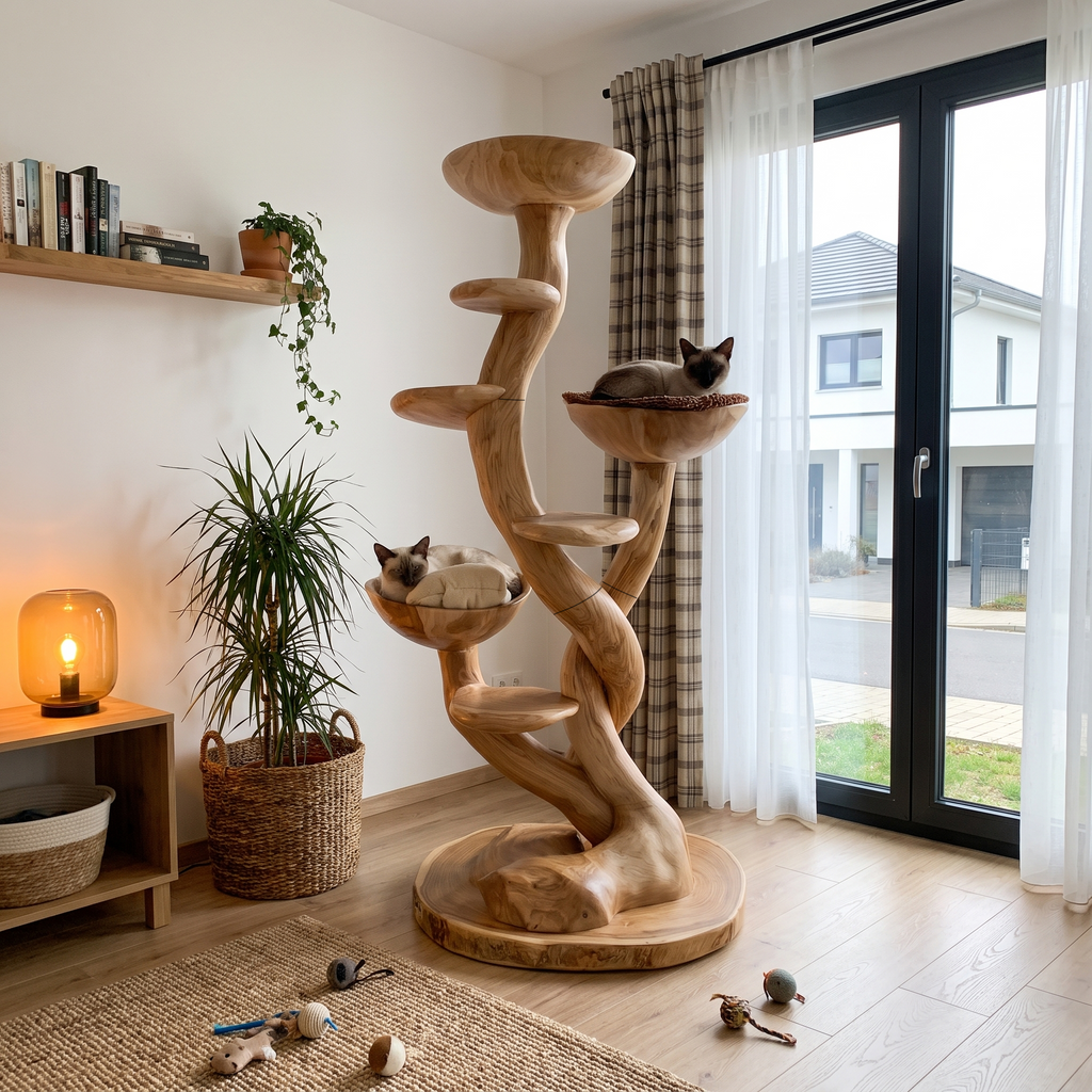 Organic Sculptural Cat Tree With Multi Level Platforms For Indoor Cats SINLHATT018