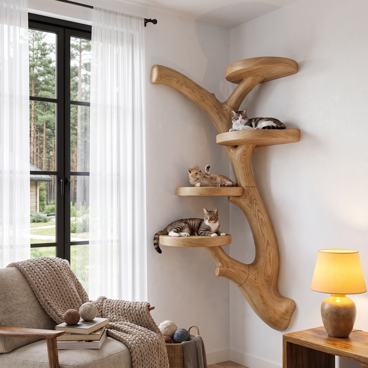 Modern Wall Mounted Cat Tree With Branch Inspired Platforms For Indoor Cats SINLHATT019