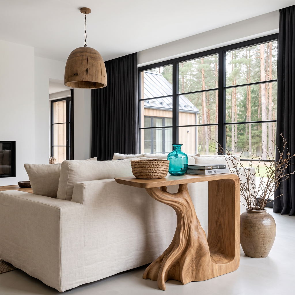 Rustic Sculptural Bedside Table With Root Inspired Base For Living Room SINLHASTA300