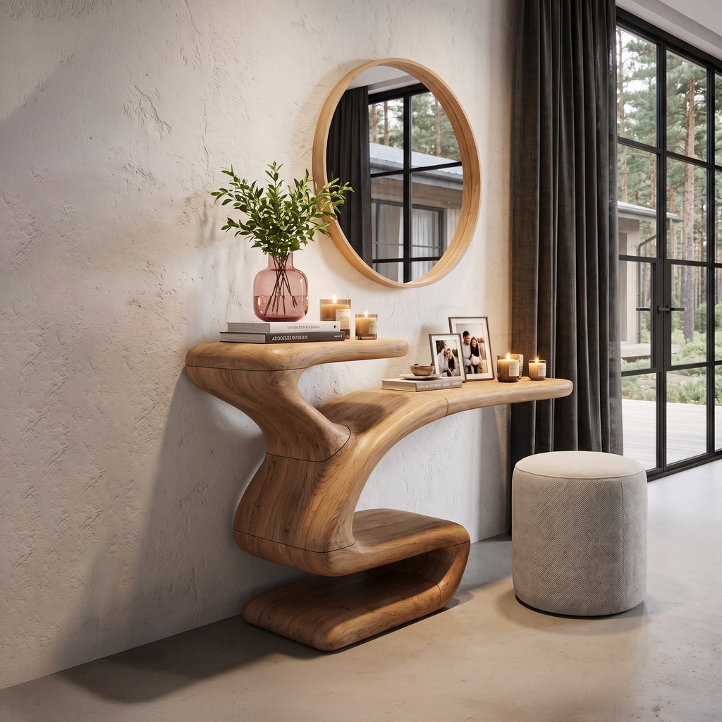 Sculptural Console Table Asymmetrical Hollow Base Design For Entryway SINLHACS694