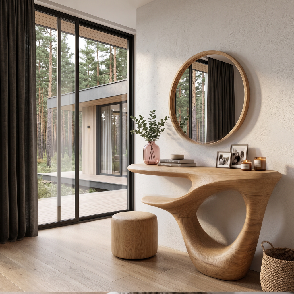 Contemporary Console Table With Artistic Open Frame Base For Foyer And Hallway SINLHACS695