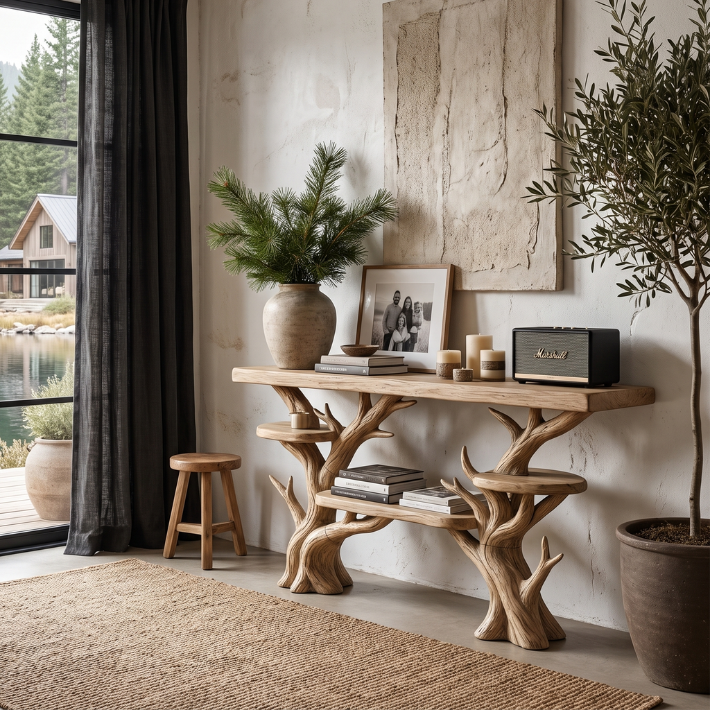 Rustic Sculptural Console Table For Entryway And Living Room SINLHACS696