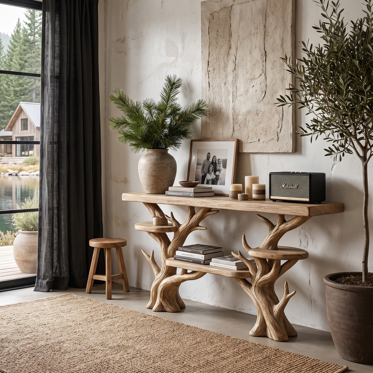 Rustic Sculptural Console Table For Entryway And Living Room SINLHACS696
