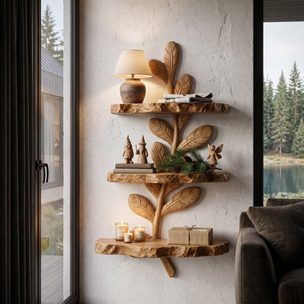 Modern Floating Shelf Handcrafted Solid Wood Design For Home Office SINLHAFL065