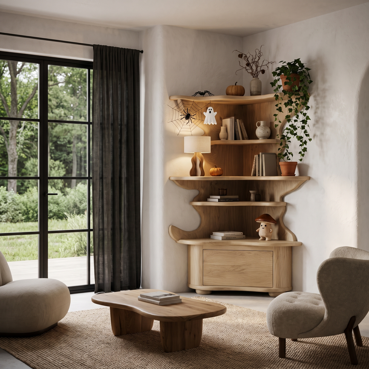 Modern Corner Bookshelf With Drawer Storage For Living Room SINLHABS074