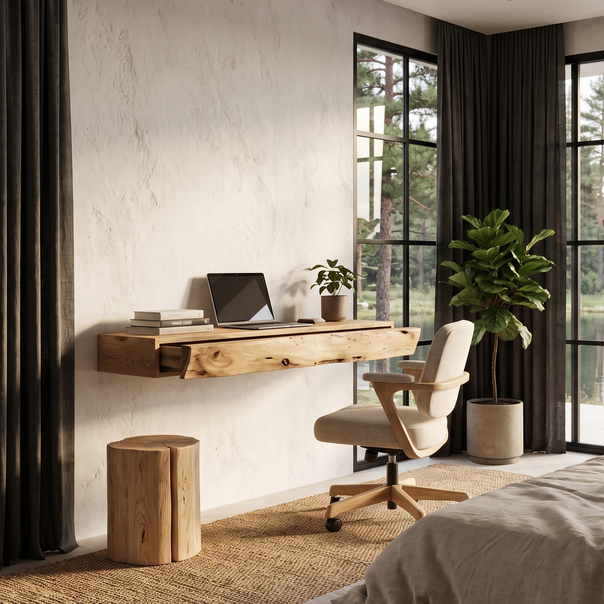 Rustic Floating Desk With Live Edge Design For Home Office And Workspace SINLHADE169