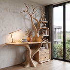 Natural Wall Mounted Tree Bookcase With Built In Drawers For Reading Nook SINLHATB775