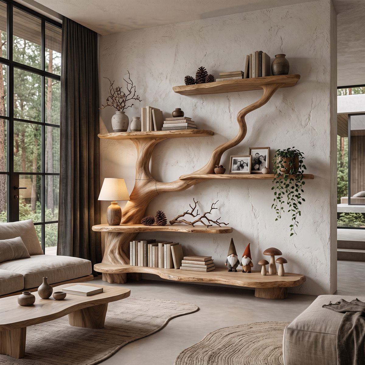 Organic Tree Bookshelf With Flowing Branch Design For Living Room SINLHATB776