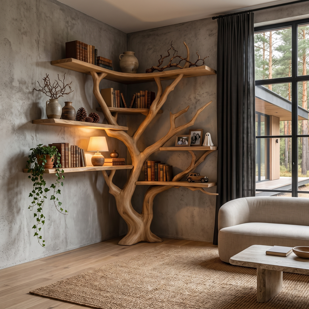 Contemporary Tree Bookshelf With Corner Branch Design For Home Office SINLHATB778