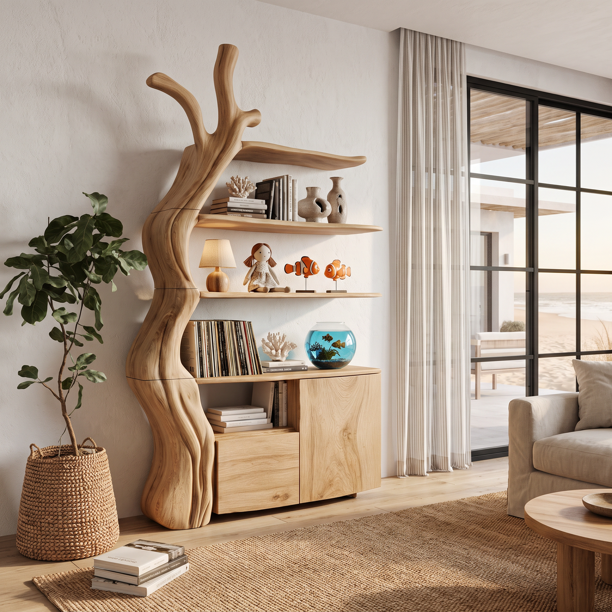 Organic Display Cabinet With Flowing Tree Silhouette For Bedroom SINLHASD542
