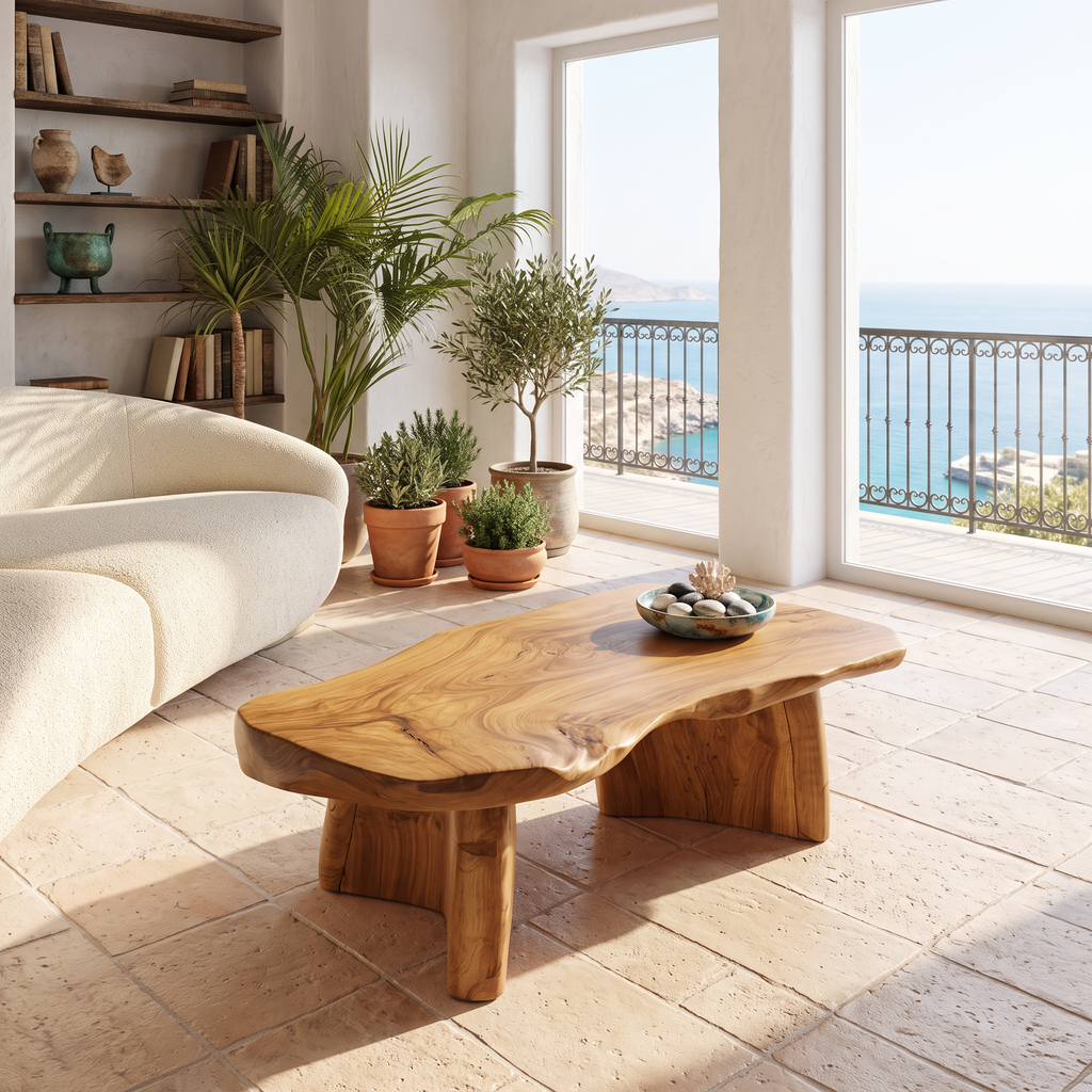 Organic Modern Live Edge Coffee Table With Natural Edge Design For Living Room SINLHACF420