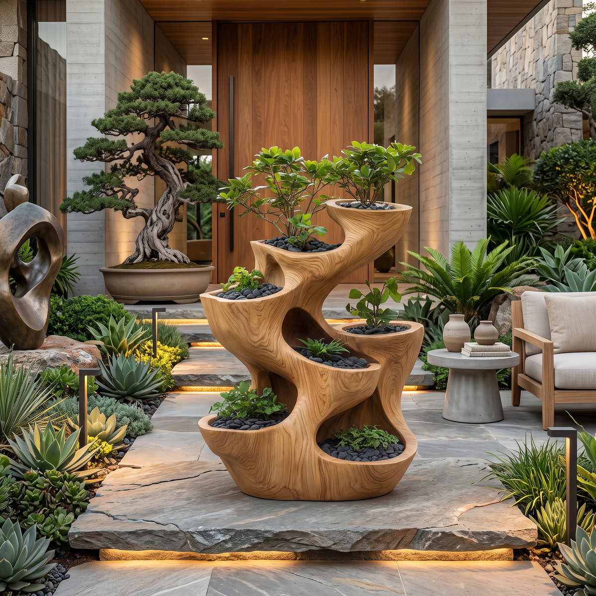 Organic Sculptural Multi Tier Planter For Garden Decor RTTHTTPT007