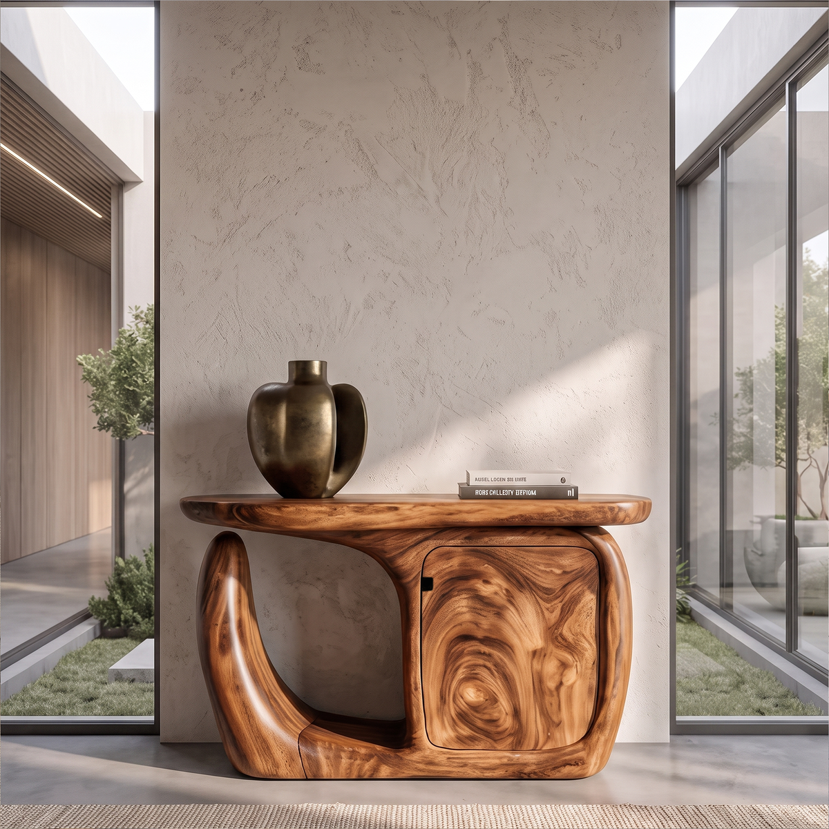 Contemporary Console Table With Sculptural Base And Storage For Entryway SINLKICS704