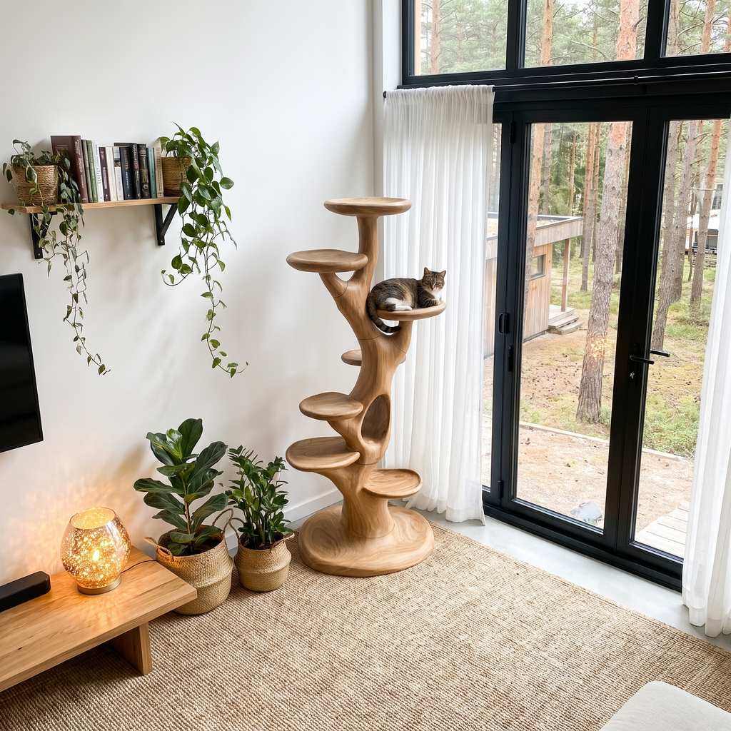Sculptural Cat Tree With Multi Level Platforms For Indoor Cats SINLHATT016