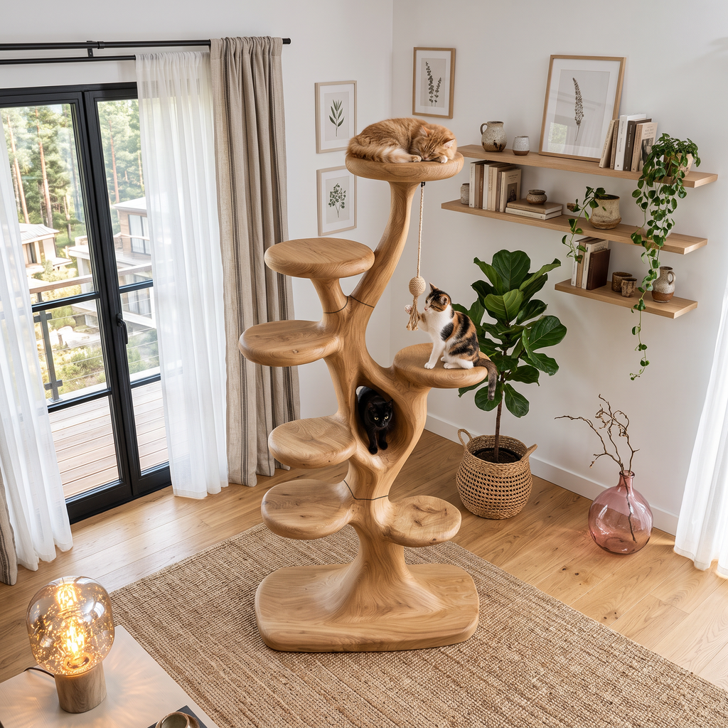 Modern Tree Shaped Cat Tree With Multi Level Platforms For Indoor Cats SINLHATT017