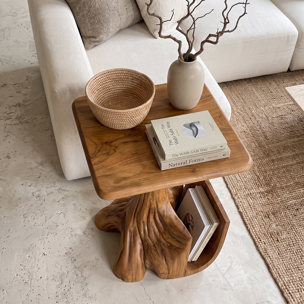 Contemporary Sculptural Side Table With Tree Inspired Base For Living Room SINLHASTA301