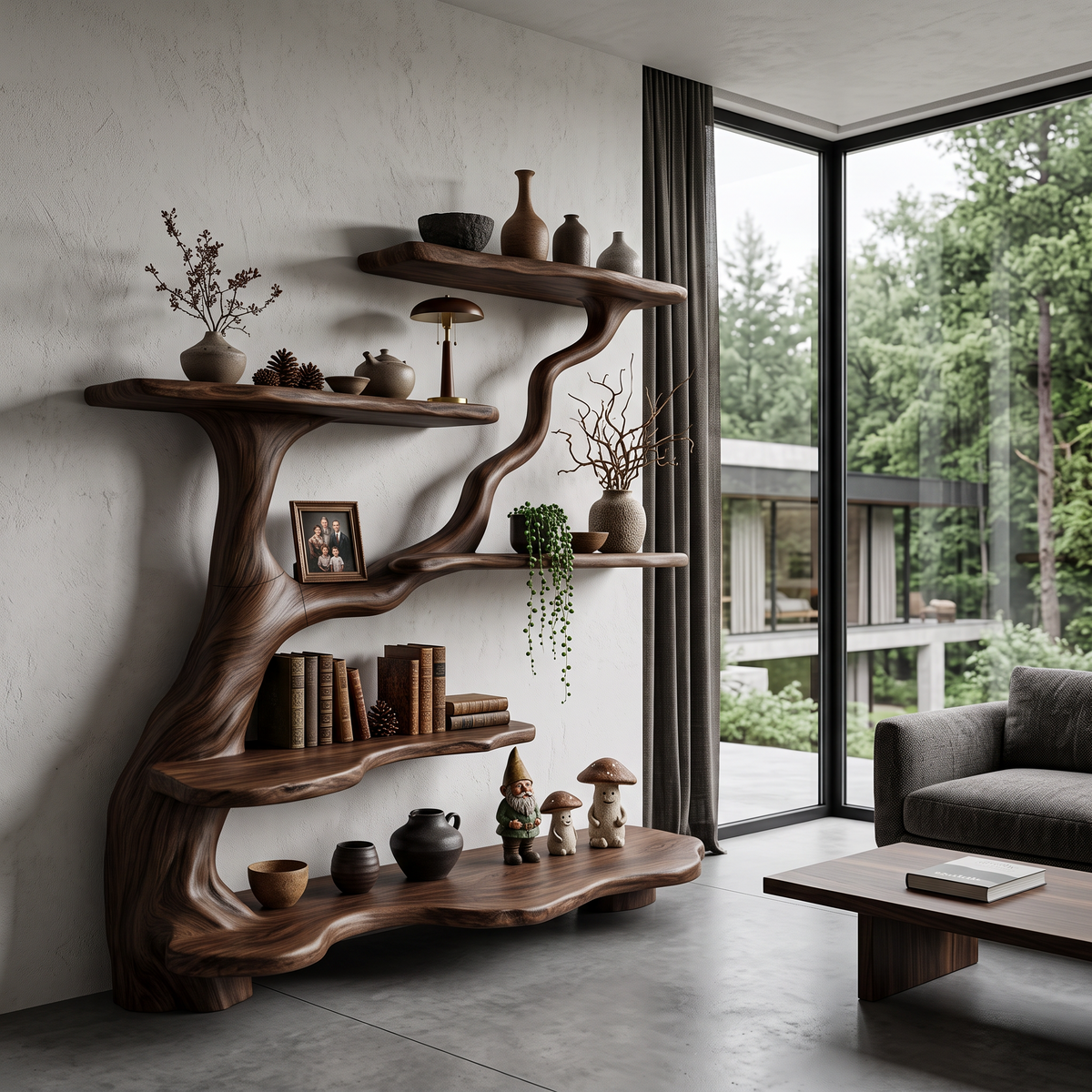 Organic Tree Bookshelf With Flowing Branch Design For Living Room SINLHATB776